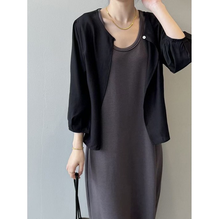 부엉구구 OW0321A 여성 여름 루즈핏 얇은 자외선 차단 라운드넥 7부소매 가디건 셔츠