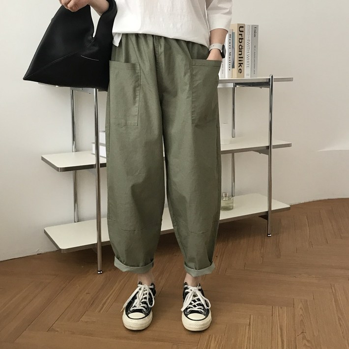 black powder 더블 포켓 배기 바지 밴딩 빅사이즈 시원한 팬츠 여성용