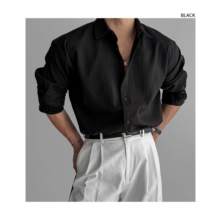 YAPOGI 남성용 베이직 셔츠 링클프리셔츠 어깨넓어보이는 캐주얼 셔츠
