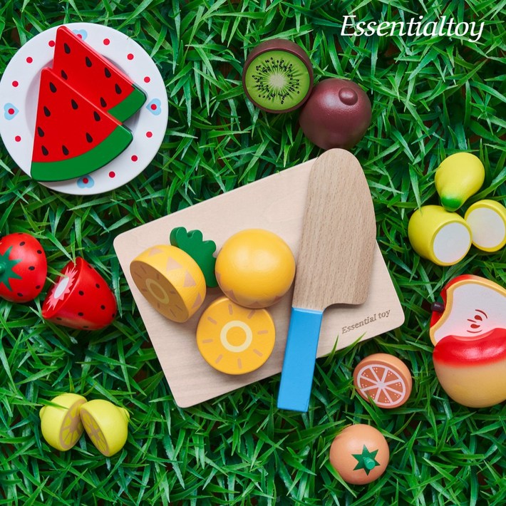 에센셜토이 원목 소꿉놀이 과일자르기 장난감 세트 24개월 역할놀이 내장 자석, 혼합색상, 1개