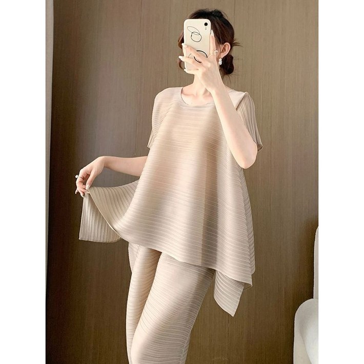 프린플리츠 페이즈 플리츠 반팔 블라우스