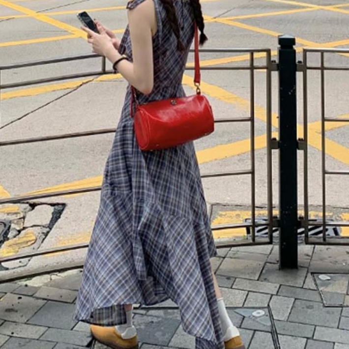 체크 드레스 여름 시원한 라인 우아한 원피스