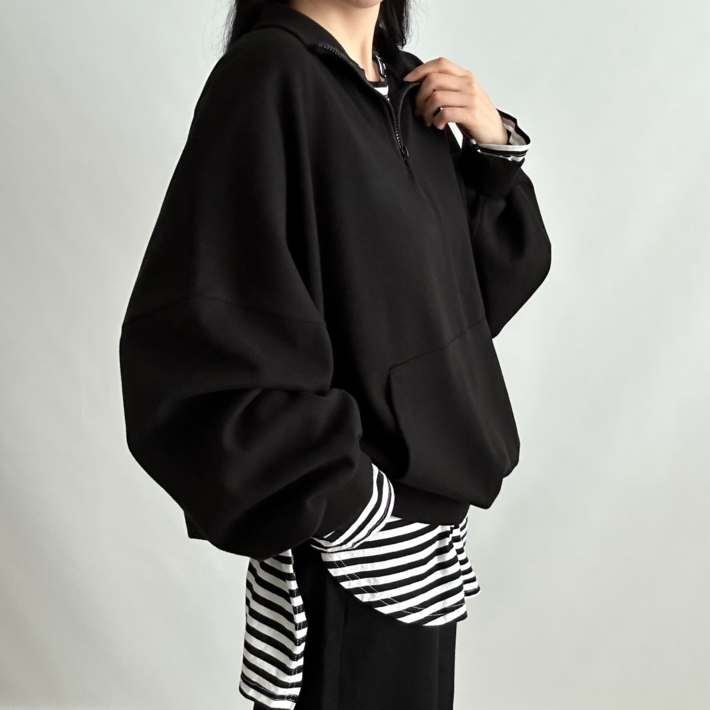 레이어드 옆트임 기본 굴림 루즈핏 이너 긴팔티 무지 스트라이프