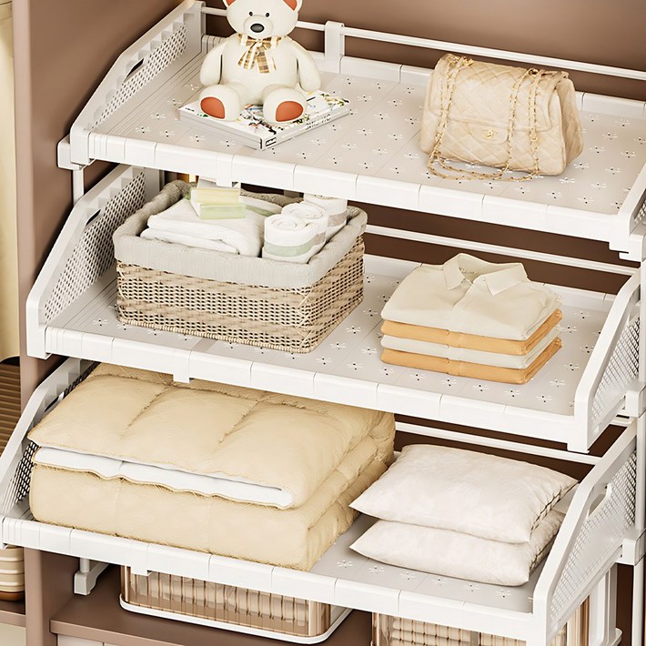 홈비 적층형 슬라이딩 옷장 수납 옷정리 트레이 선반, 1개, 화이트낮은 중형