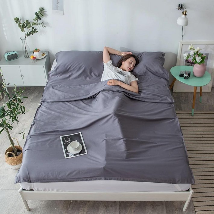 단색 코튼 휴대용 침대 시트, 캠핑 야외 침낭 오염 방지 시트, 호텔 여행용 경량 이불 커버