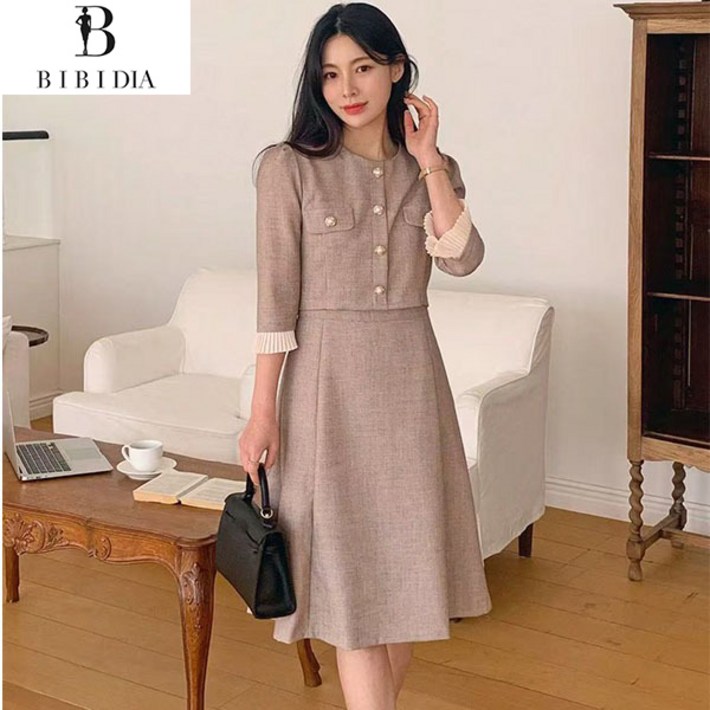 비비디아 2025 봄 가을 여성 7부 팔소매 고급원피스 A라인 원피스 하객룩 오피스룩 원피스 투피스느낌  5468