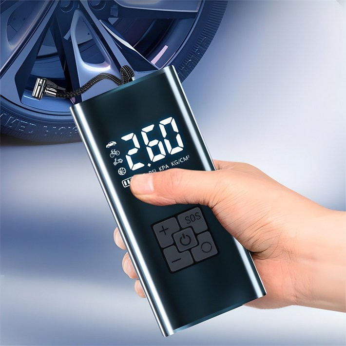 타이어 공기압 주입기  휴대용 무선 올인원  세트 6000mAh  타이어 압력 모니터링led손전등보조배터리자동차 농구공 자전거 오토바이 다용도에어펌프