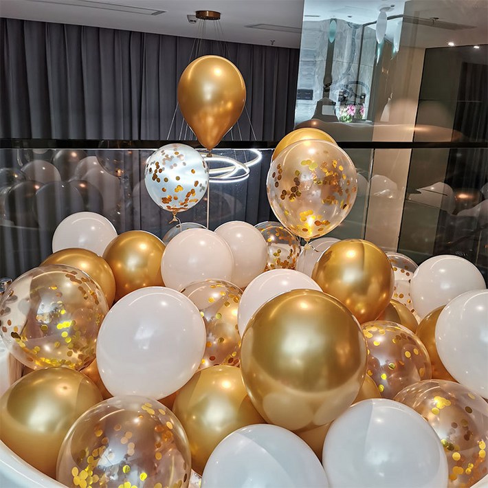 흔한자매 생일파티풍선 50개입 돌잔치 연말파티 송년파티 리본세트