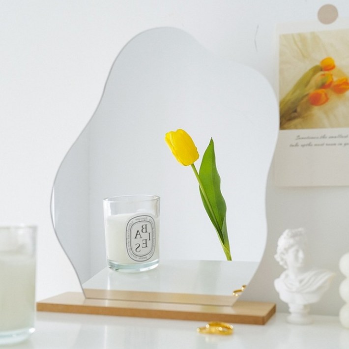 비정형 웨이브 물결 노프레임 아크릴 탁상 인테리어 거울