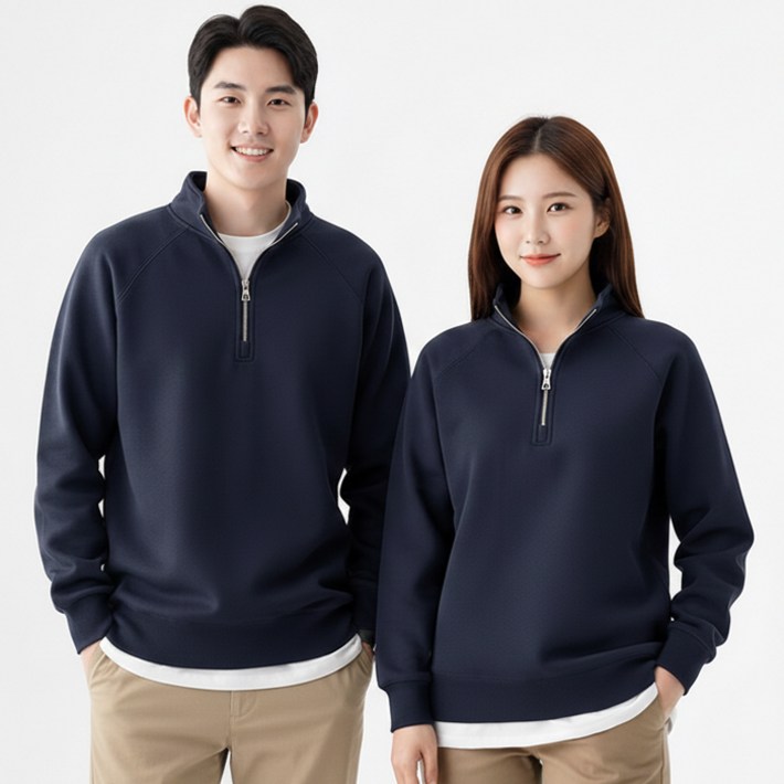 디커스텀 남녀공용 루즈핏 코튼 반집업 맨투맨 반목 폴라 빅사이즈 M5XL