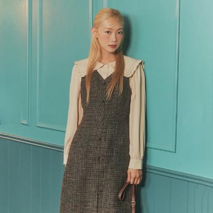 플라스틱아일랜드 빅카라 트위드 배색 원피스 PN4WO081