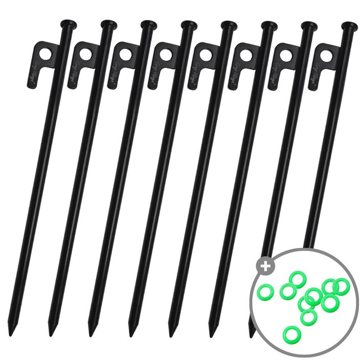 캠프빌리지 캠핑용 고강도 단조팩 텐트팩 쇠말뚝  야광링, 8개