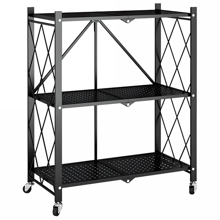 스페스 원터치 접이식 이동식 다용도 간편폴딩 철제선반, 3단, 블랙