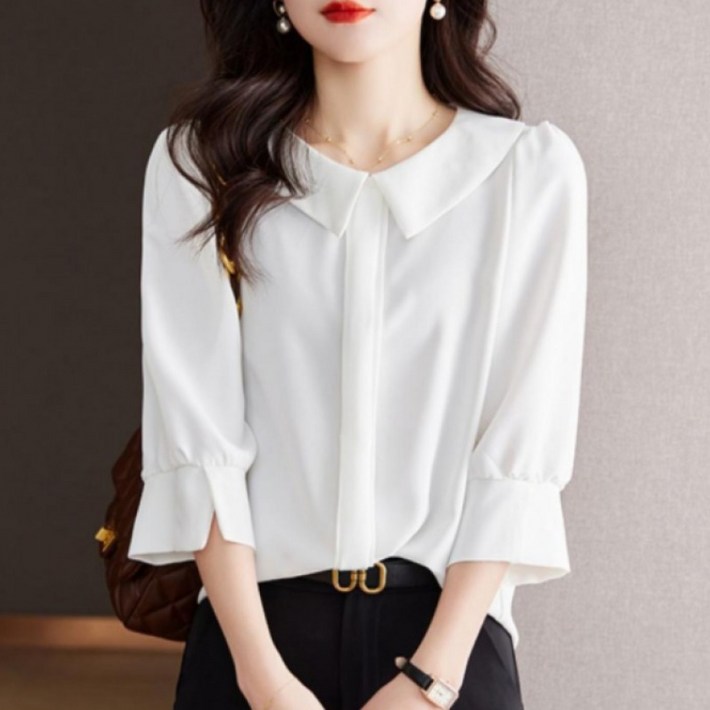 SAHINER 봄가을 여성 오피스룩 7부소매 쉬폰 루즈핏 블라우스 LBCS38
