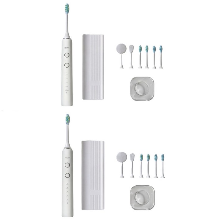 한경희 무선 음파 전동칫솔 5단모드 완전방수 칫솔모 4p 페이스 혀클리너 휴대용 케이스 세트, 클린화이트,클린화이트, 1개, 패밀리커플세트