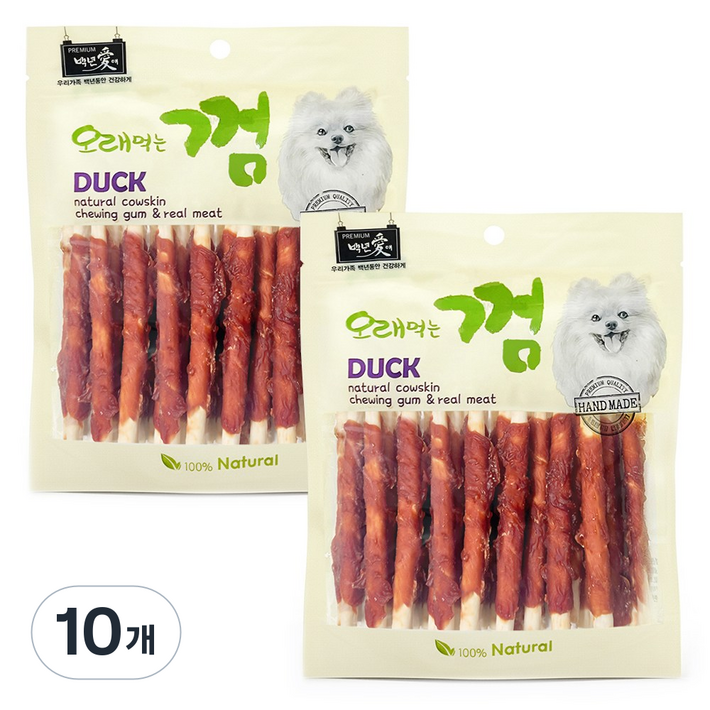 백년애 고기가 2배 이상 말린 오래먹는 강아지껌, 오리고기 스틱, 250g, 10개