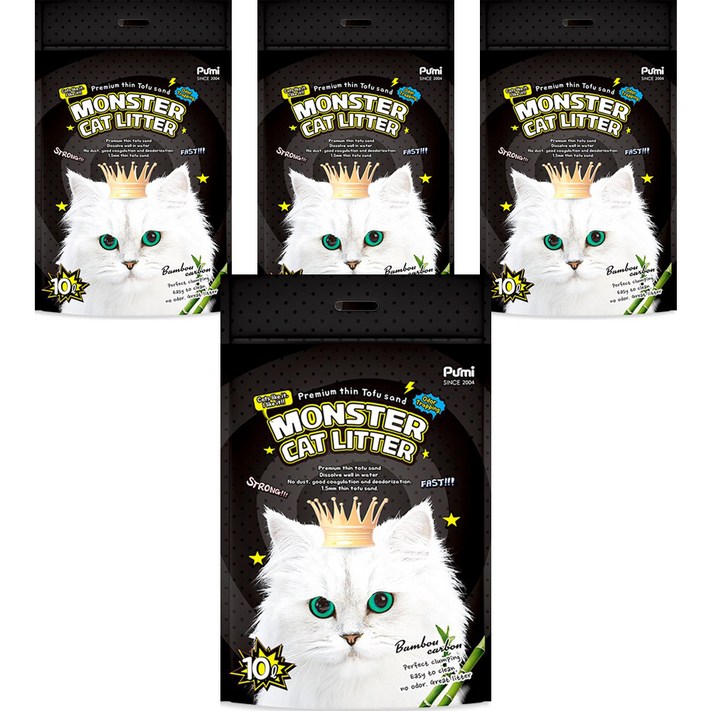 몬스터 캣리터 압축 두부 고양이 모래, 10L, 4개, 대나무숯