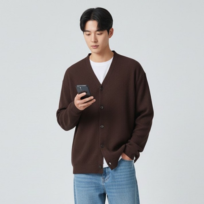 레이먼 남성용 제프 세미오버핏 브이넥 가디건