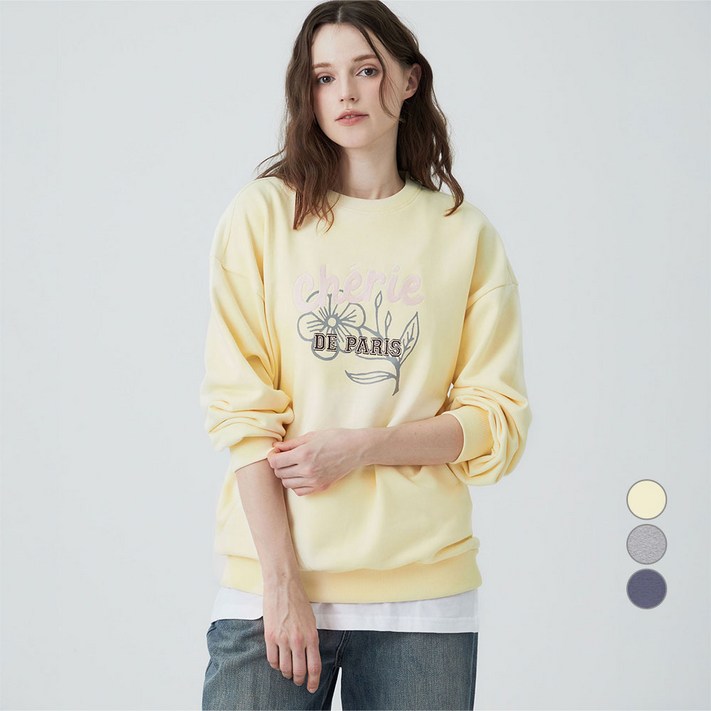 ELLEPARIS 여성용 꽃 일러스트 볼드 레터링 스웻셔츠