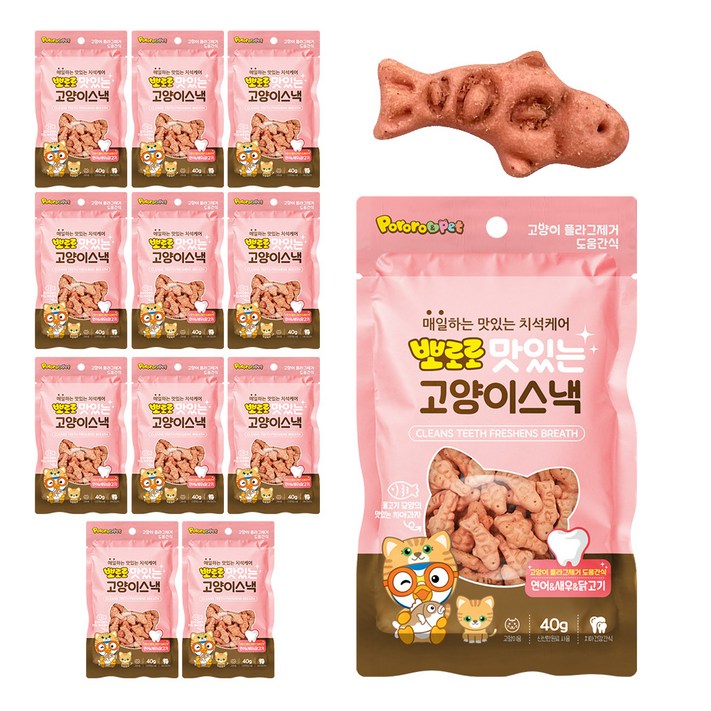 뽀로로펫 고양이 스낵, 연어새우닭고기, 40g, 12개