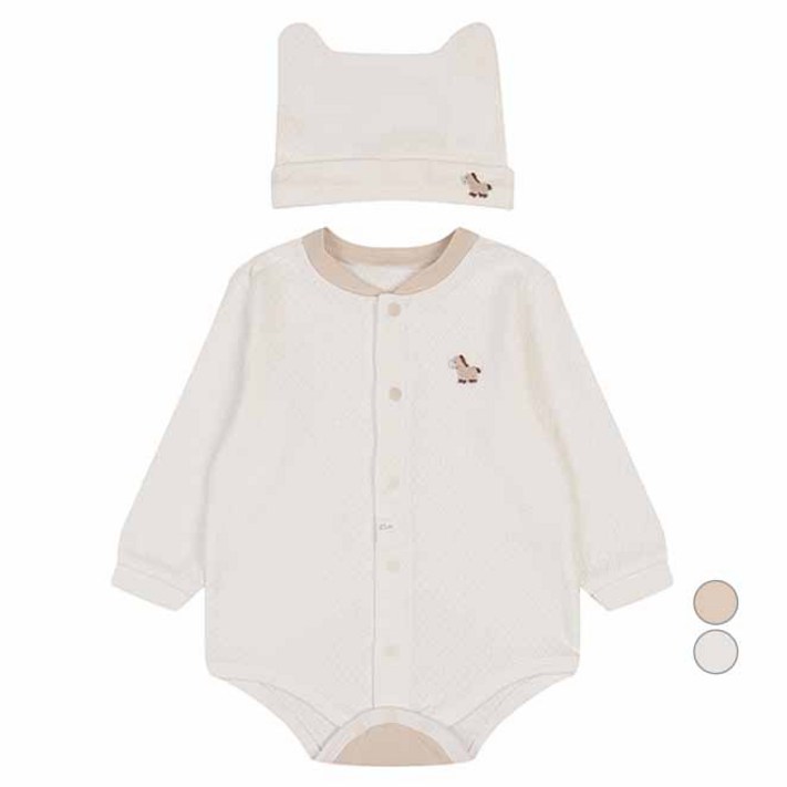 에뜨와 유아용 선물용 면 유네바디수트모자 세트  쇼핑백