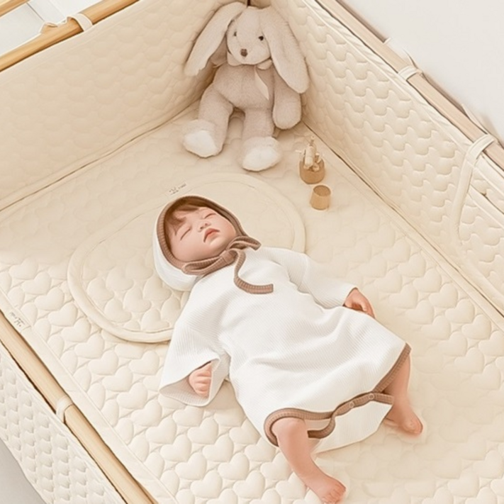 아이레빗 유아용 하트 인견 도톰 누빔 양면 침대 패드