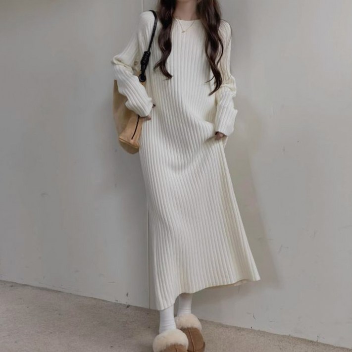 안다로미 가을 겨울 데일리 루즈핏 빅사이즈 골지 원피스