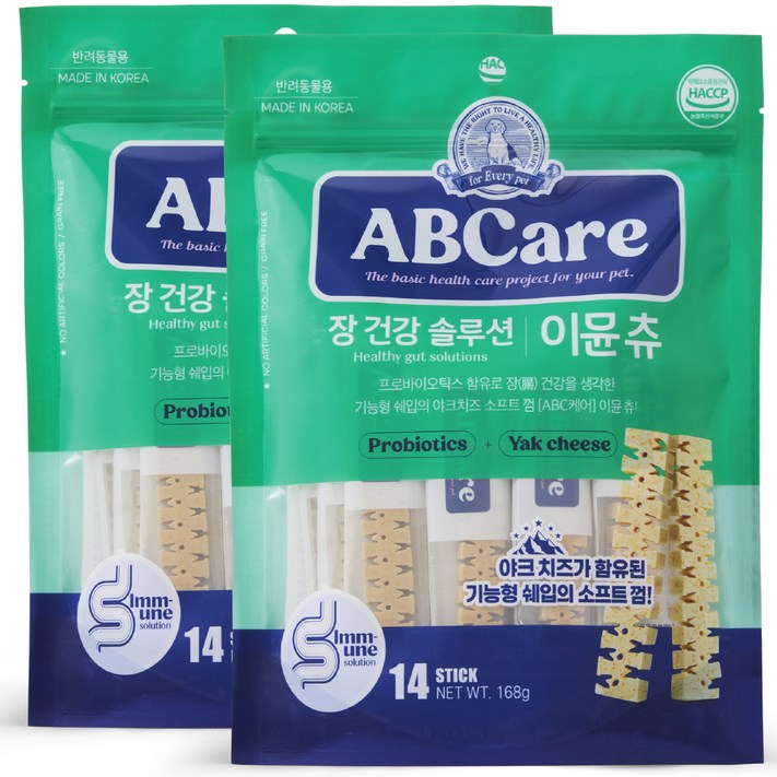 ABCare 강아지 장 건강 솔루션 기능성 소프트 츄 덴탈껌 14p, 이뮨, 168g, 2개