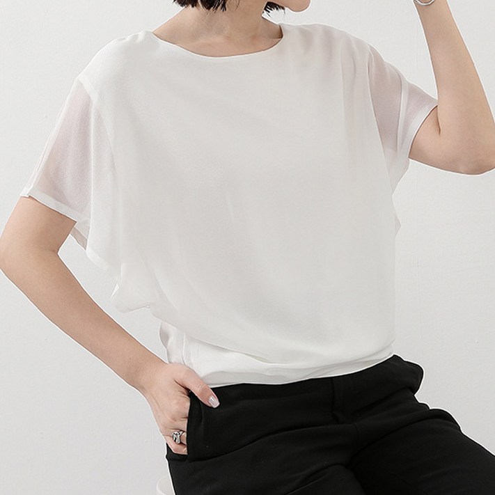 뮬리블리 쉬폰 반팔 블라우스5color 루즈핏 빅사이즈