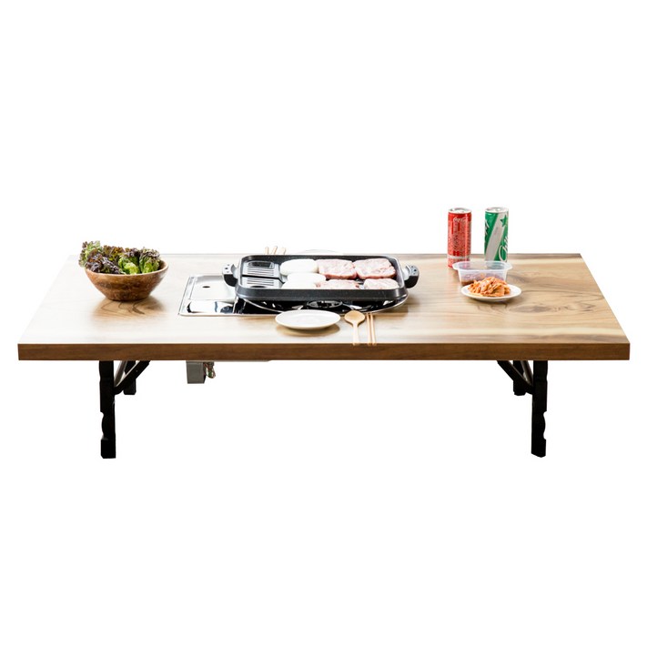 소담갤러리 우드슬랩 4인용 가정용 불판테이블 미우새 접이식 고기불판상 고기집 식탁 테이블, 우드슬랩, 4인용