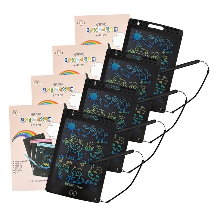 벨베이비 유아용 드로잉패드 8.5인치 전자칠판 LCD, 4개, 블랙