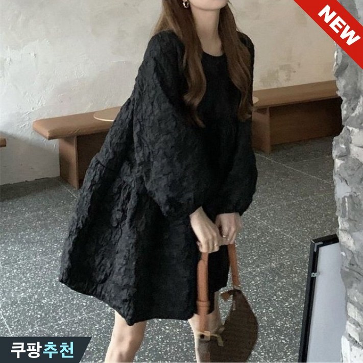 대박난 150kg까지 빅사이즈 여성 블랙 아카데미 날씬해보이는 원피스 봄 가을 편한 기질 고급감 루즈핏 일본 핏 예쁜 심플 a라인 스커트 순색 폼폼 입체 3xl 4xl 원피스