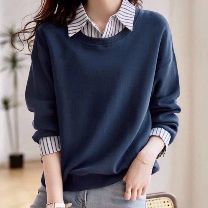 루스리더 여성 캐주얼 카라 레이어드 투인원 셔츠 E1095