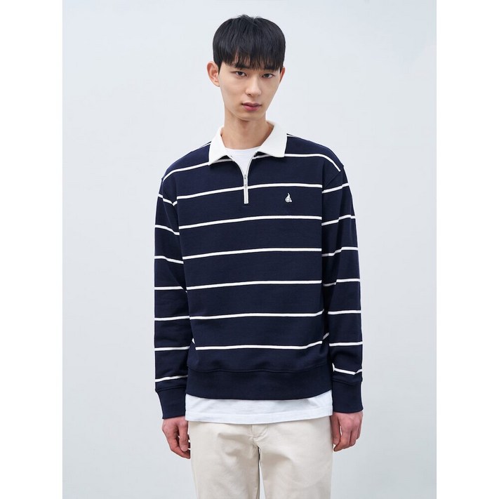 빈폴멘 스트라이프 반집업 스웨트 셔츠 네이비 BC3141O01R 1043050