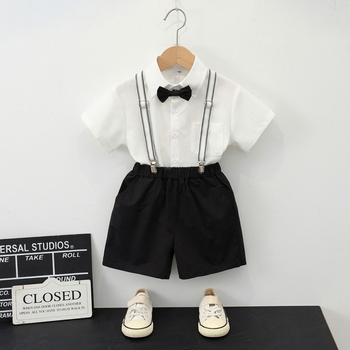 청소년용 정장 컨셉 멜빵바지 반팔 반바지 세트 xng061