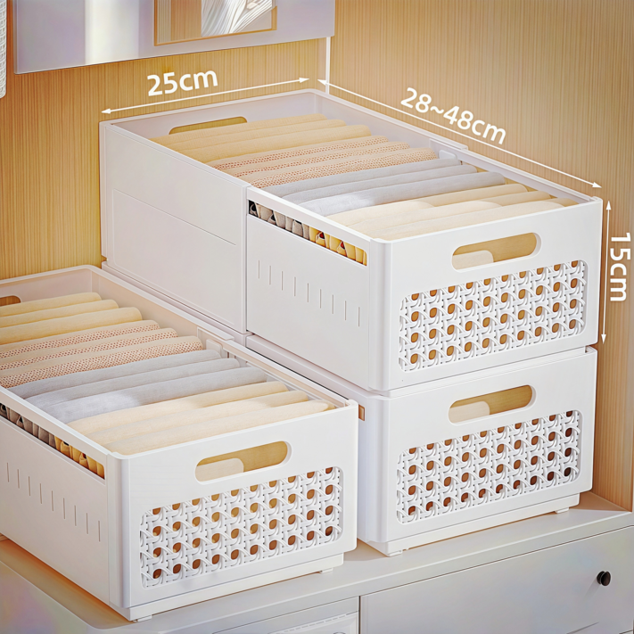신축 정리함 길이조절 리빙킹 접이식 슬라이딩 수납바구니, 1세트, 특대형 화이트 3개