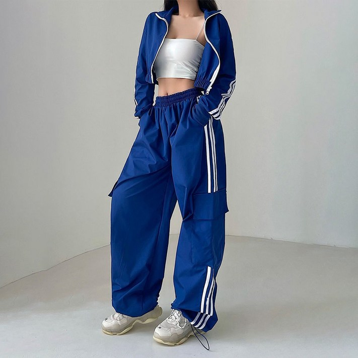 모니바 여성 빅사이즈 와이드 스트링 밴딩 카고 바지 M3XL