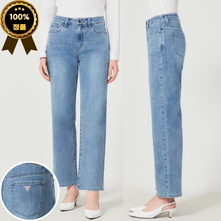 정품  25년 신상 게스 여성 세미 와이드 MBL 데님 청바지