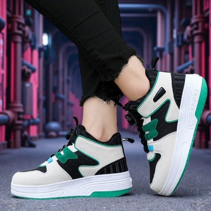 JINPEI 바퀴달린신발 운동화 더블 휠 운동화 변형 휠 남녀공용 운동화 탈착식 휠슈 인라인 스케이트 바퀴달린 신발 간편한 롤러슈즈 운동화 더블휠