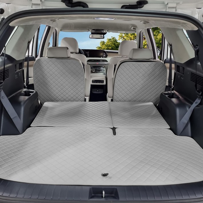 아이빌 현대 팰리세이드 신형퀼팅 4D 자동차 트렁크매트 + 2열등받이 풀세트, 7인승 자동폴딩, 블랙+블랙, 현대