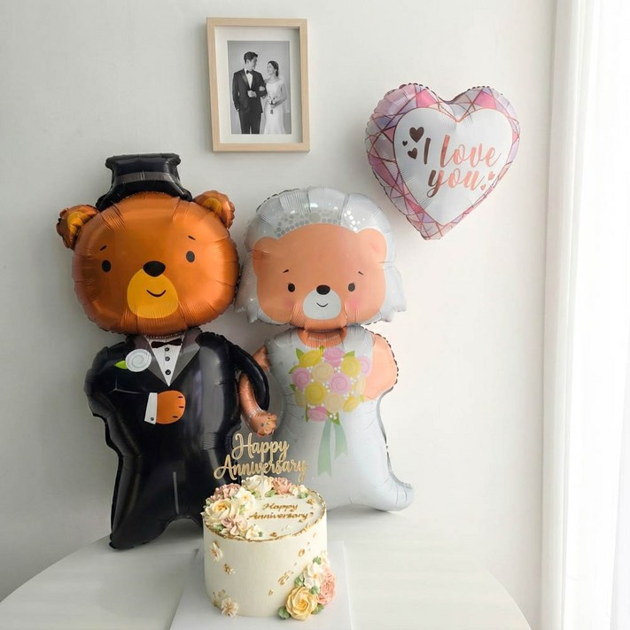 이벤트홀릭 곰돌이 신랑신부 결혼기념일 풍선 세트