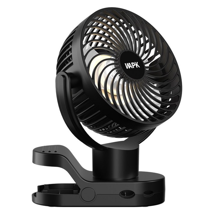 와피크 무선 미니 캠핑 탁상용 클립형 리모컨 360도 자동 회전 선풍기 F8pro 5000mAh, 블랙