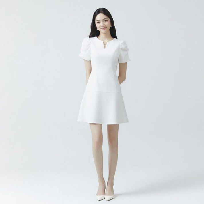 백화점 정품 잇미샤 깔끔한 단정한 24 SS 셔링소매 배색 원피스 ITO5ZOP700 스커트 치마