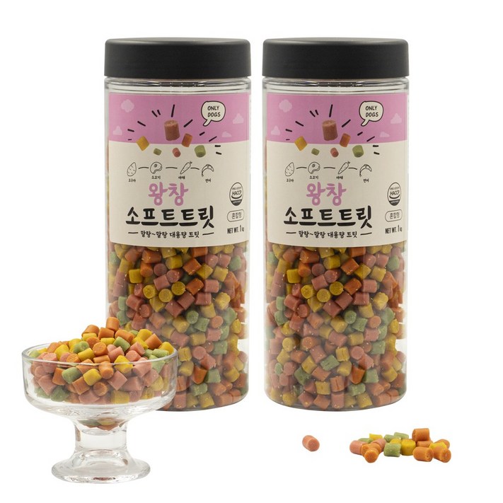 펫라벨 11왕창 소프트트릿 강아지 간식, 대용량 교육용 노즈워크용 간식 1,000g x 2ea, 2개, 1kg, 혼합형