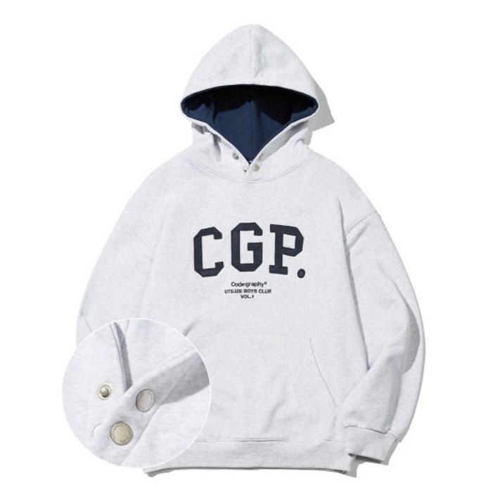 코드그라피 후드티 CGP 아치 로고 배색 스냅 후디멜란지그레이 코드그라피 후드티 CGP 아치 로고 배색 스냅 후디멜란지그레이