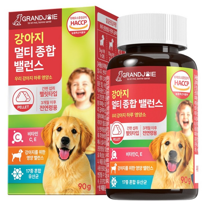 강아지 멀티 종합 비타민 영양제 기관지 눈 피부 관절 장 유산균 항산화 면역력 그랑조아, 1개, 종합영양제, 90g