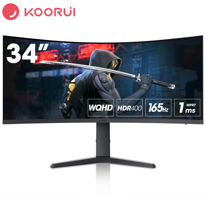 KOORUI 86.4cm 1000R 커브드 게이밍 모니터 2K WQHDHDR165HzMPRT 1ms 상하좌우조절틸트가능벽걸이지원,34E6UC블랙, 34E6UC KOORUI 86.4cm 1000R 커브드 게이밍 모니터 2K WQHDHDR165HzMPRT 1ms 상하좌우조절틸트가능벽걸이지원,34E6UC블랙, 34E6UC
