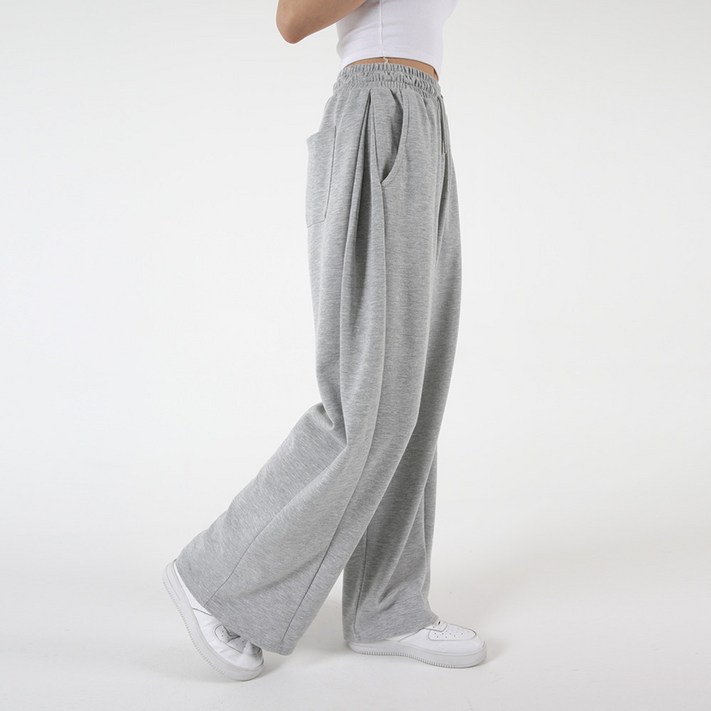 오버나인 여자 여성 특양면 옆턱 롱숏 와이드 트레이닝 팬츠