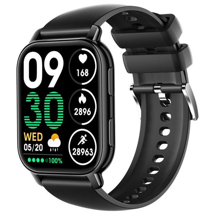 WAPIK 블루투스 통화메시지 알림 스마트워치 P5S 운동측정 1.85인치, 블랙, 4.7cm, GPS  블루투스