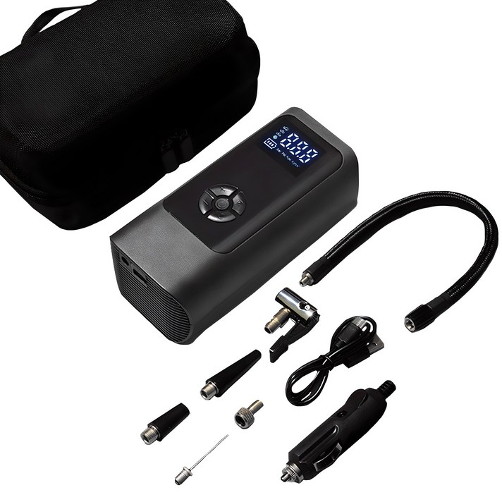 메이튼 휴대용 올인원 에어펌프 6000mAh 30cm연장선, 1세트, 블랙